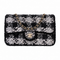 Chanel Houndstooth Tweed Classic Flap Bag Black 21×33×10cm