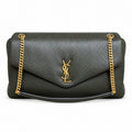 YSL Saint Laurent Calypso Bag Khaki Green Grained Leather Gold Chain Straps
