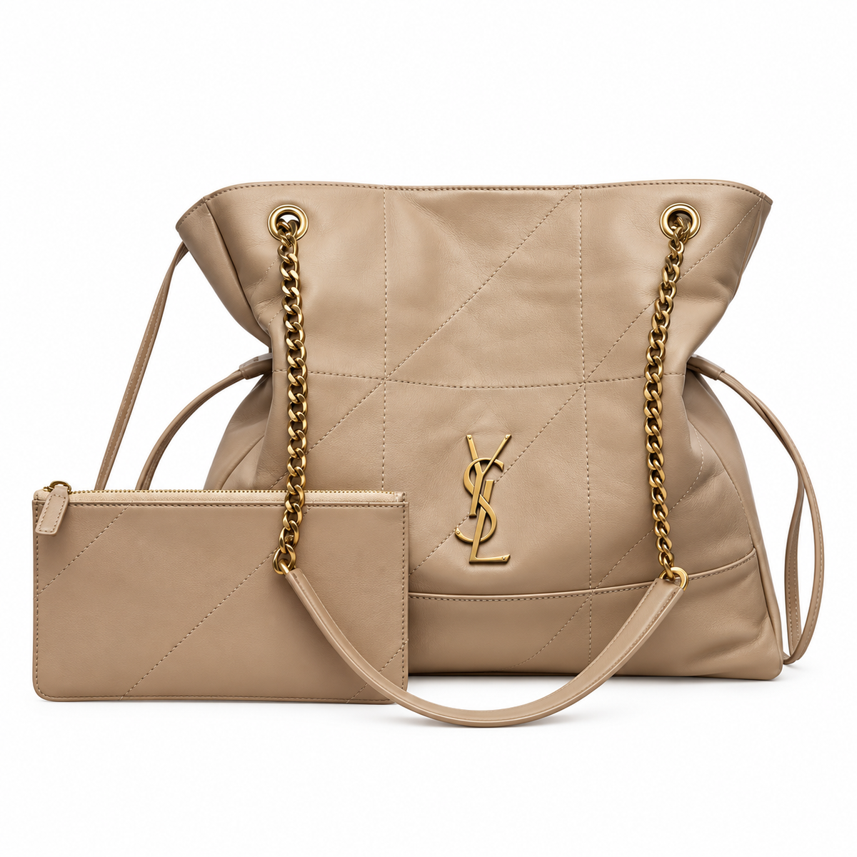 YSL Saint Laurent Jamie Tote Bag Beige Quilted Leather Set