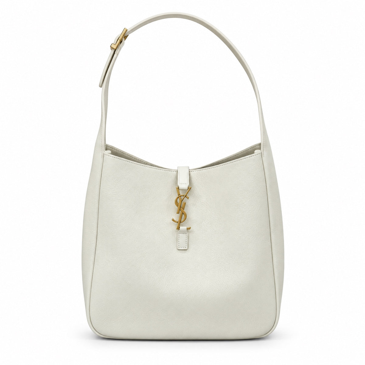 Saint Laurent YSL Le 5 À 7 White Leather Hobo Shoulder Bag with Gold Monogram