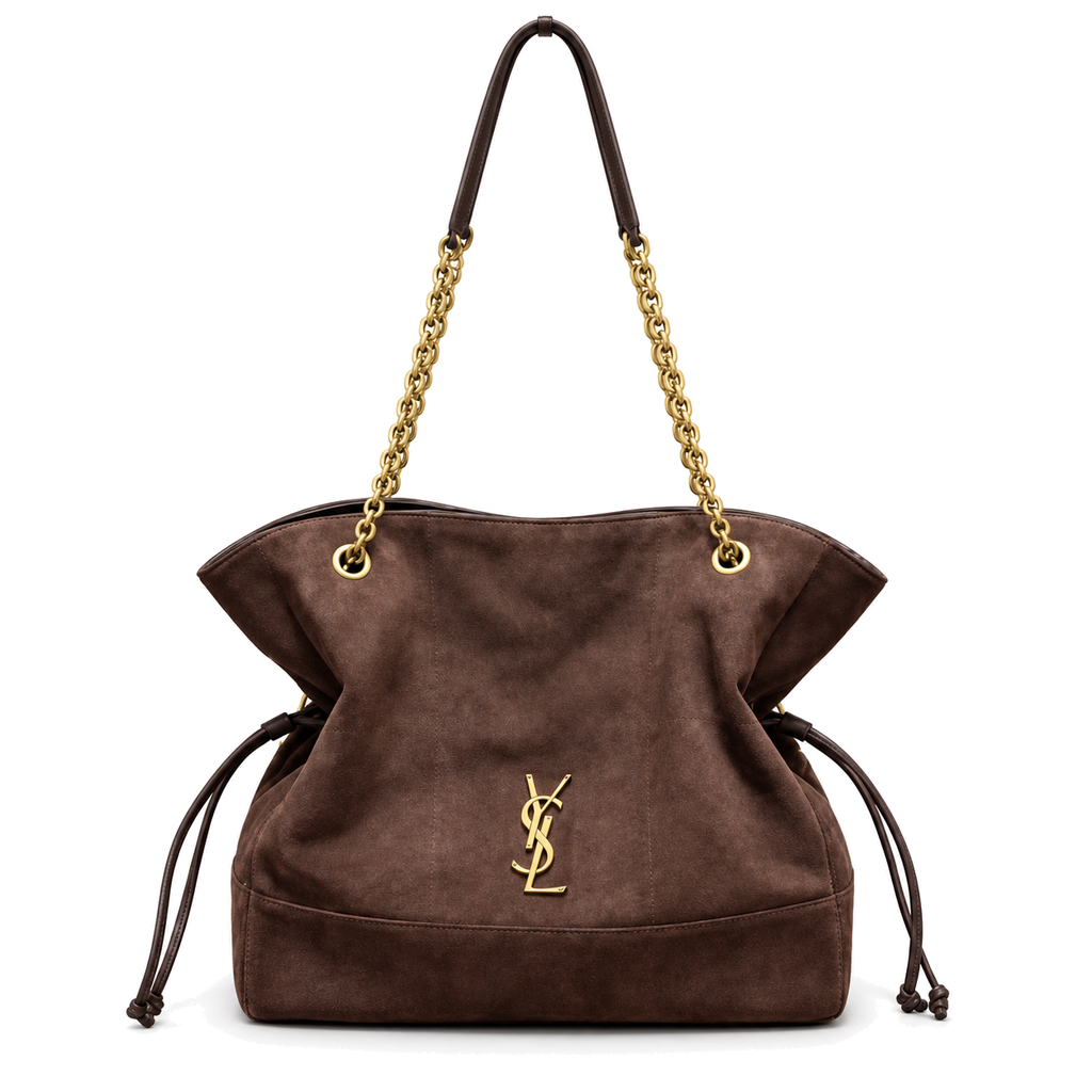 YSL Saint Laurent Jamie Tote Bag Brown Suede Gold Chain