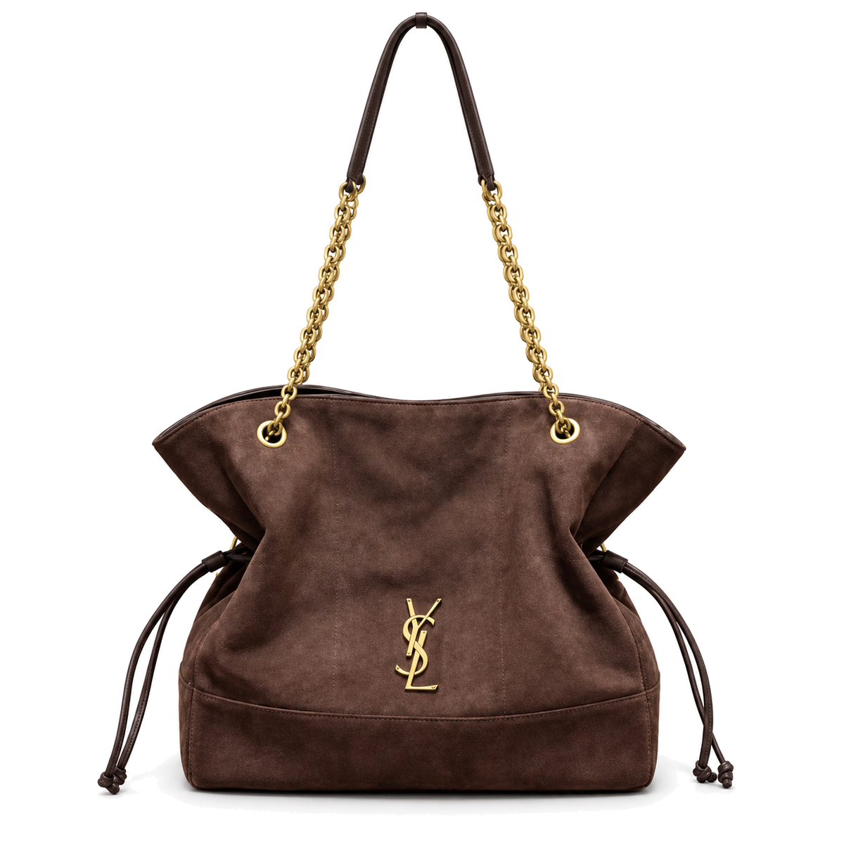 YSL Saint Laurent Jamie Tote Bag Brown Suede Gold Chain