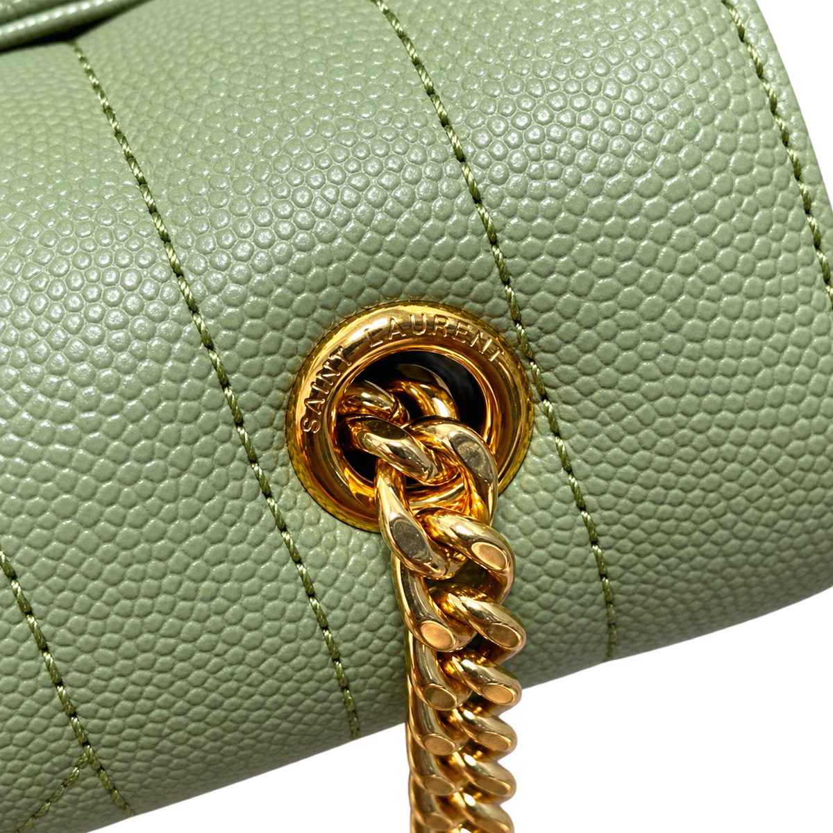 Saint Laurent YSL Envelope Bag – Sage Green Gold