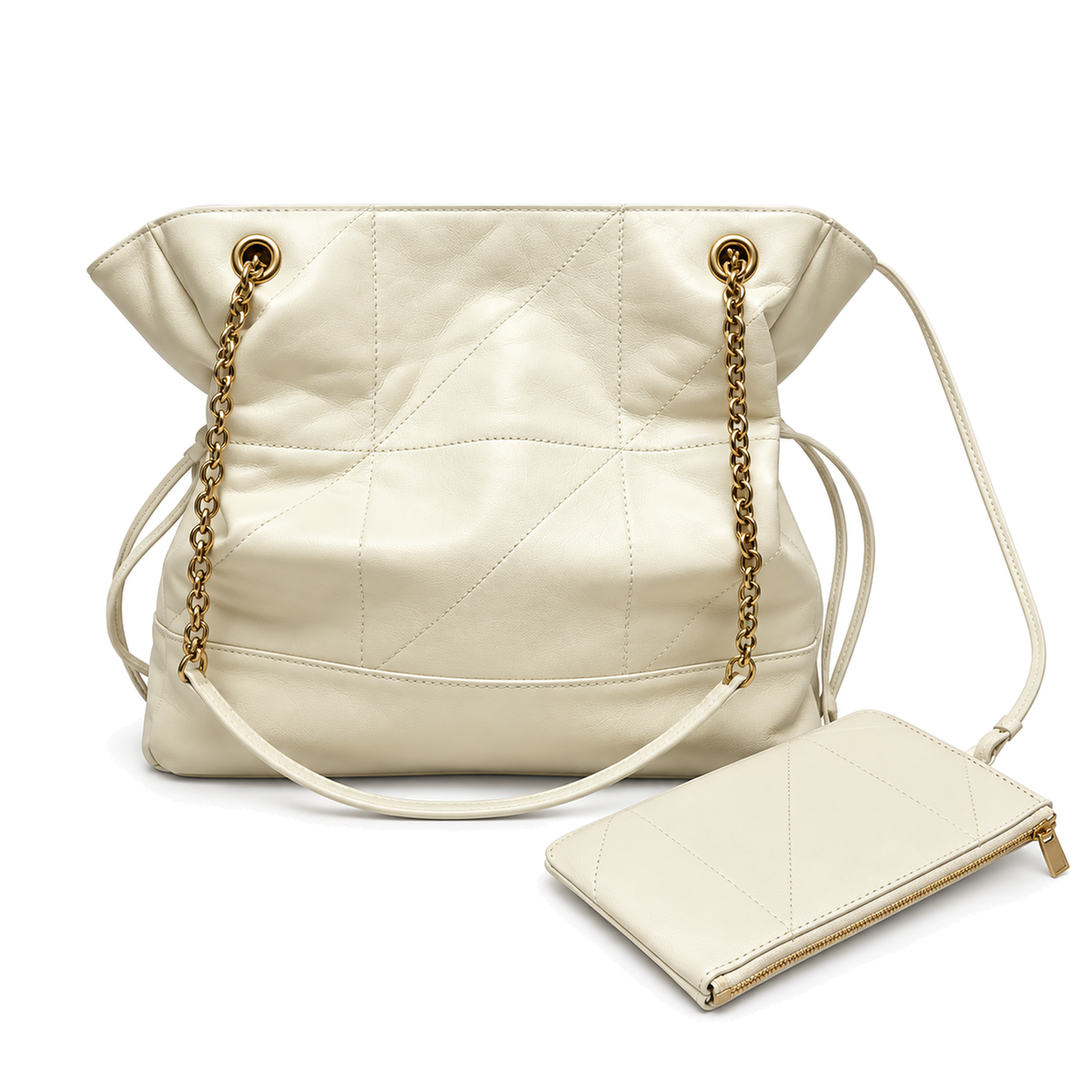 YSL Saint Laurent Jamie Tote Ivory Quilted Leather Set