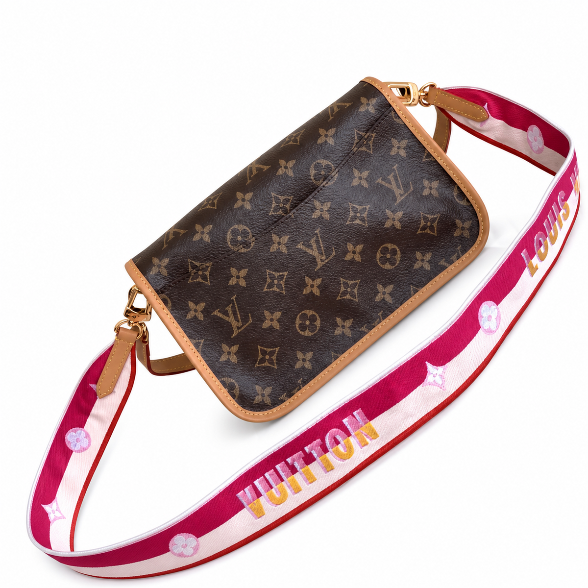 Louis Vuitton Diane Monogram Canvas Flap Bag Pink Floral Strap