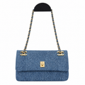 Chanel Medium Blue Denim Single Flap | Denim-Interwoven Gold Chain & CC Clips — 22cm