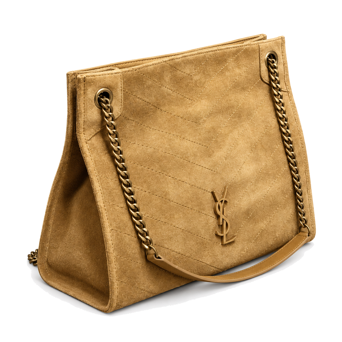 YSL Saint Laurent Nolita Quilted Suede Tote – Sand