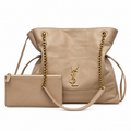 YSL Saint Laurent Jamie Tote Bag in beige quilted leather with matching YSL mini zip pouch and gold chain straps