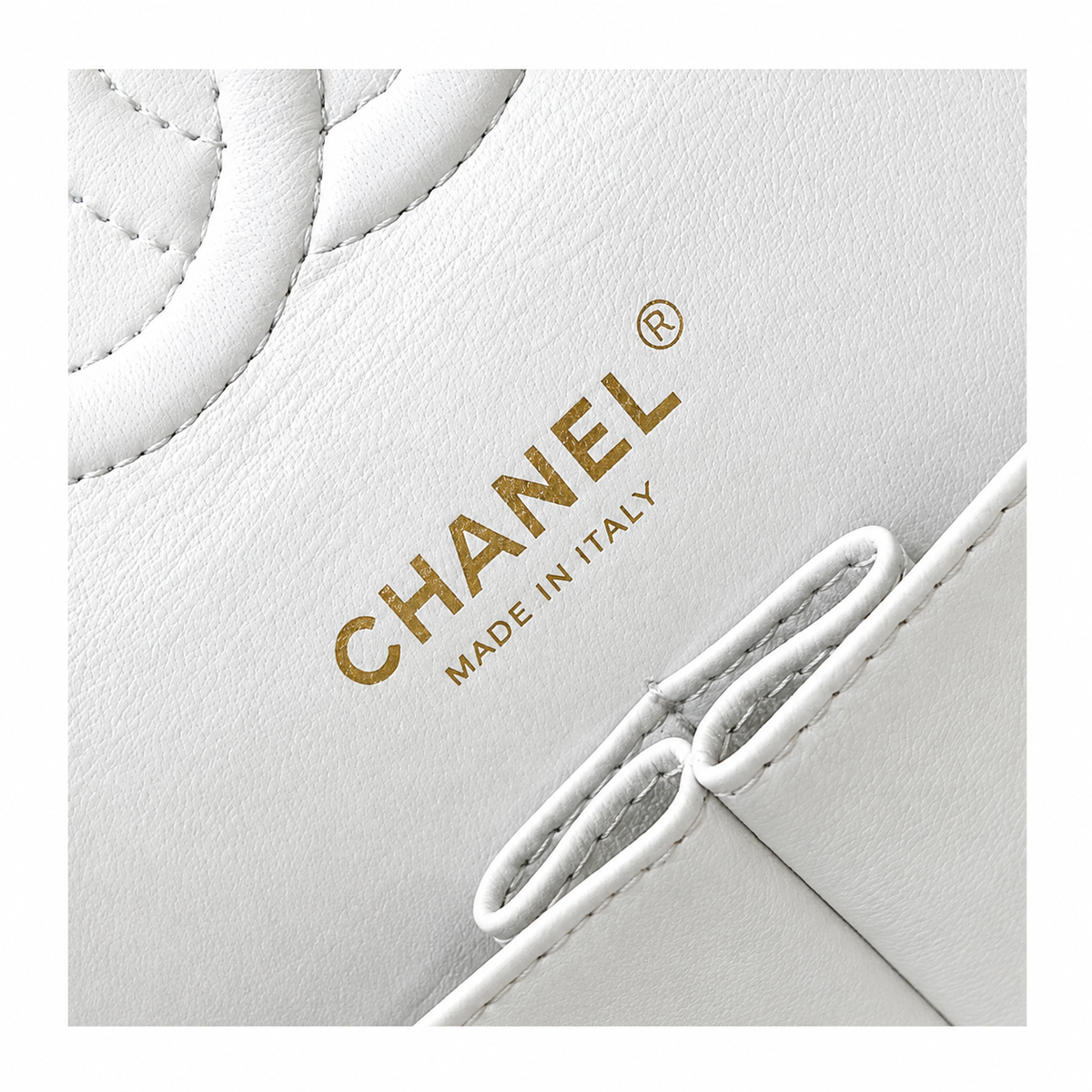 Chanel White Logo-Print Quilted Classic Double Flap Bag