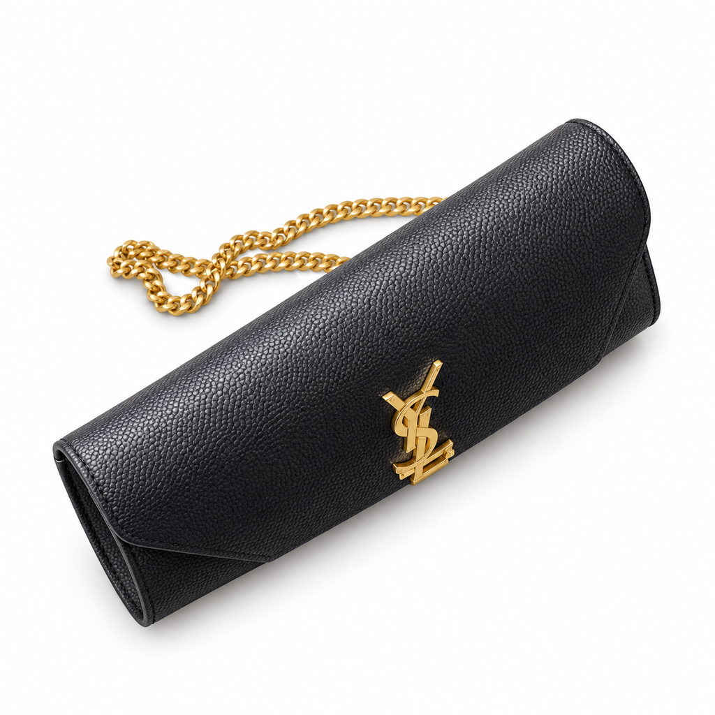 Saint Laurent Uptown Chain Wallet – Black Grained Gold