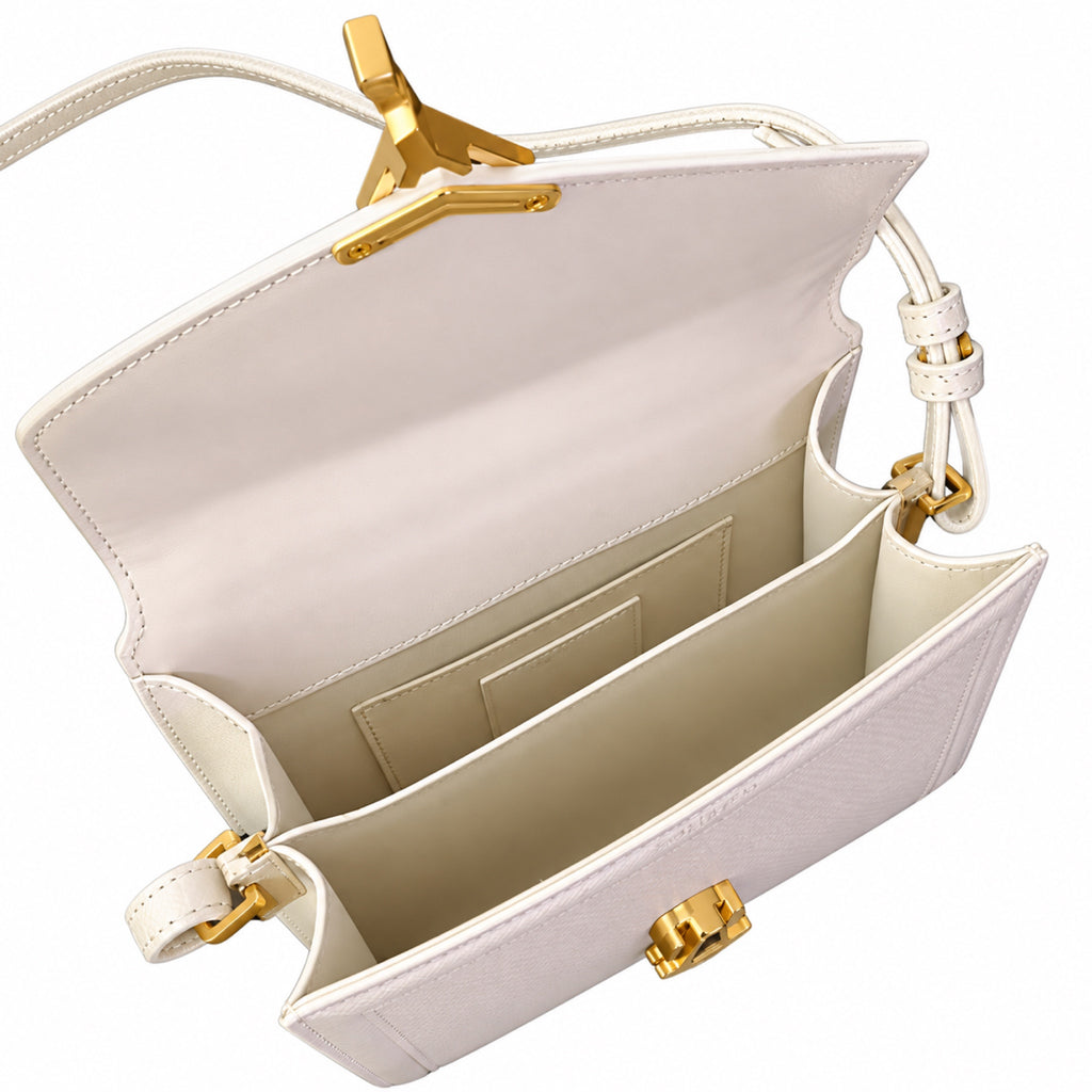 YSL Saint Laurent Cassandra Mini Top Handle Bag Ivory