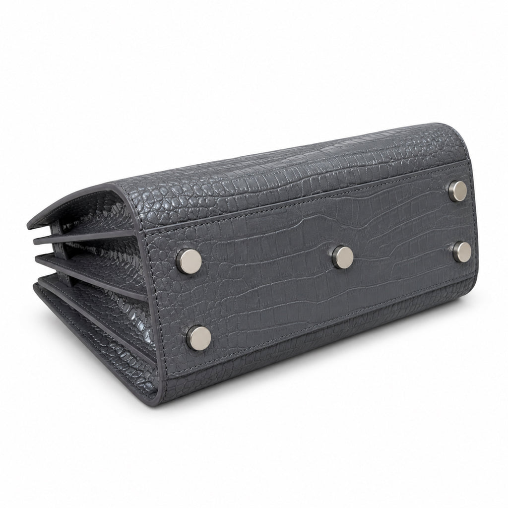 YSL Sac de Jour Baby Bag – Grey Croc-Embossed Leather
