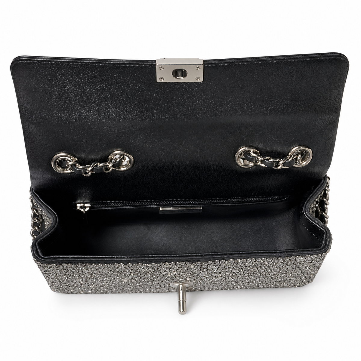 Chanel Silver Beaded Flap Chain Crossbody Bag