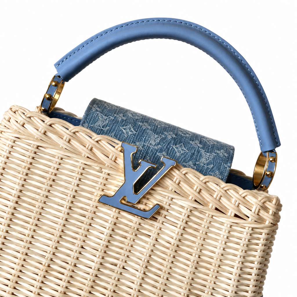 Louis Vuitton Capucines Wicker Basket Bag Blue Monogram Denim Flap