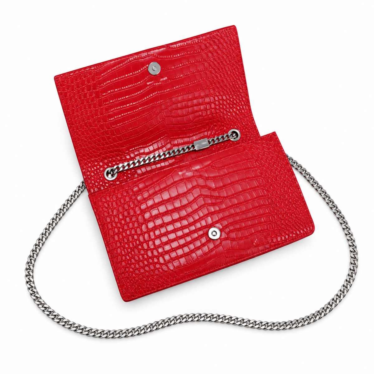 Saint Laurent YSL Kate Tassel Bag – Red Croc Silver