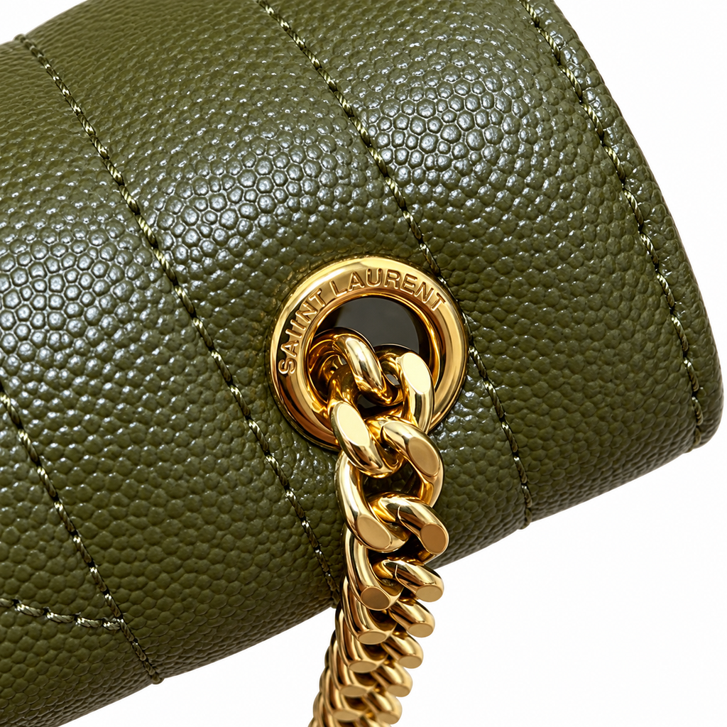 Saint Laurent YSL Envelope Bag – Olive Green Gold
