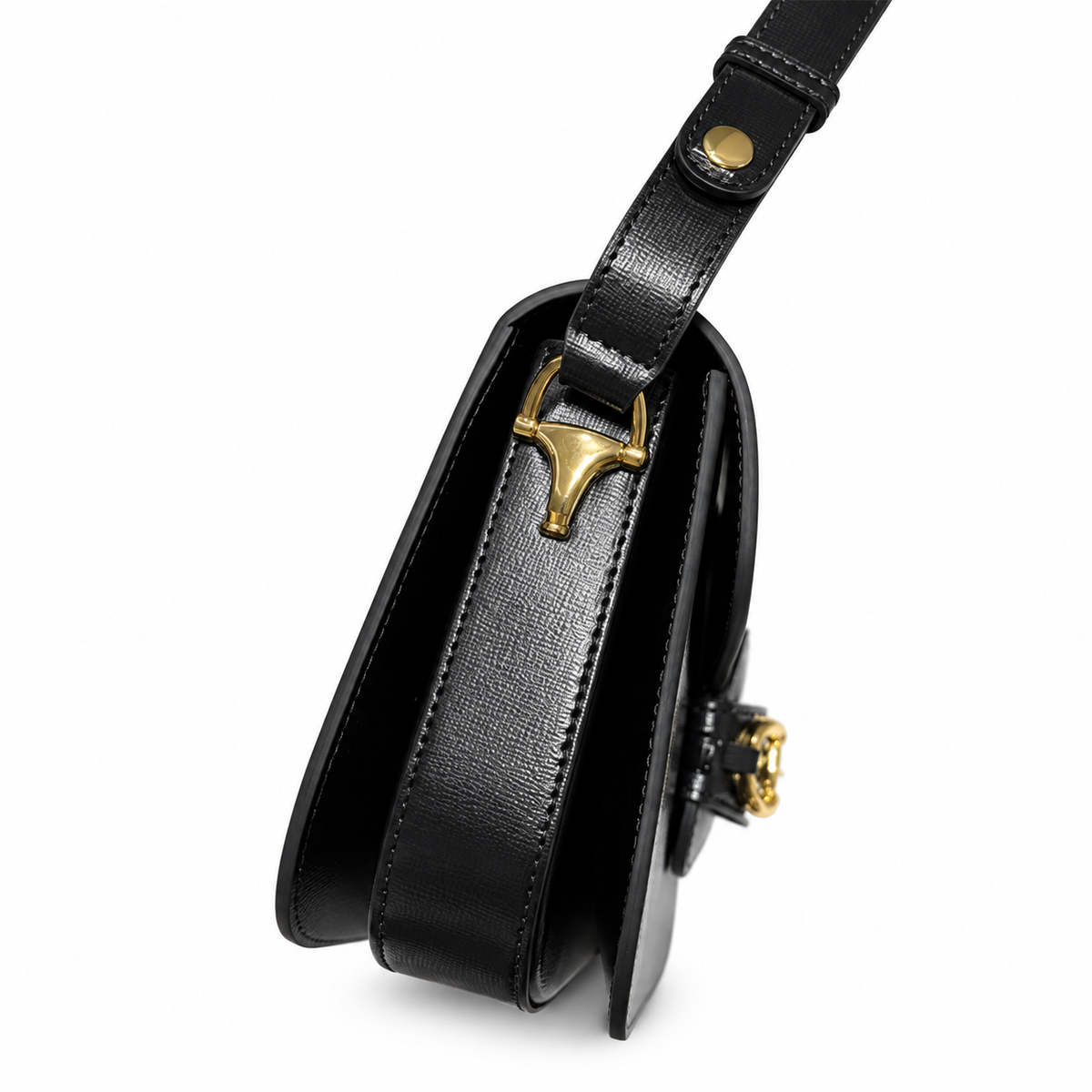 Gucci Horsebit 1955 Small Flap Bag in Black Saffiano Leather