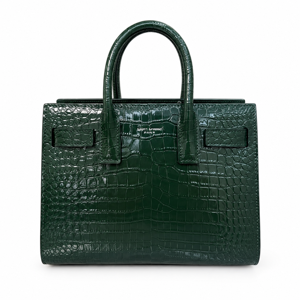 Saint Laurent Sac de Jour Bag – Forest Green Croc Embossed