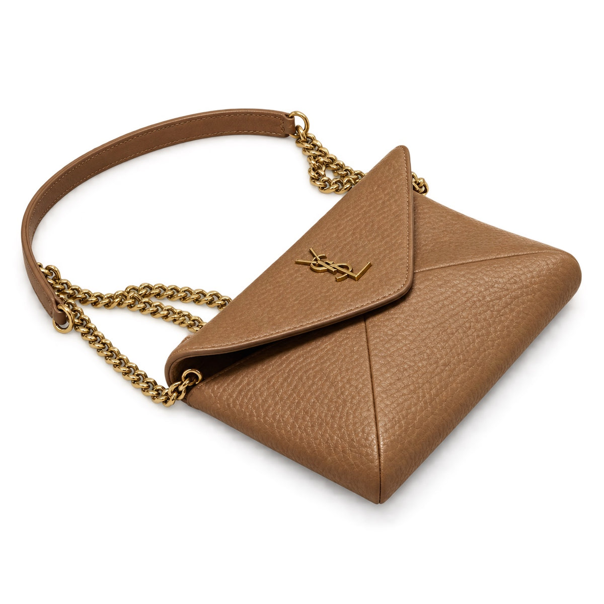 YSL Saint Laurent Gaby Envelope Bag in Tan Grained Leather