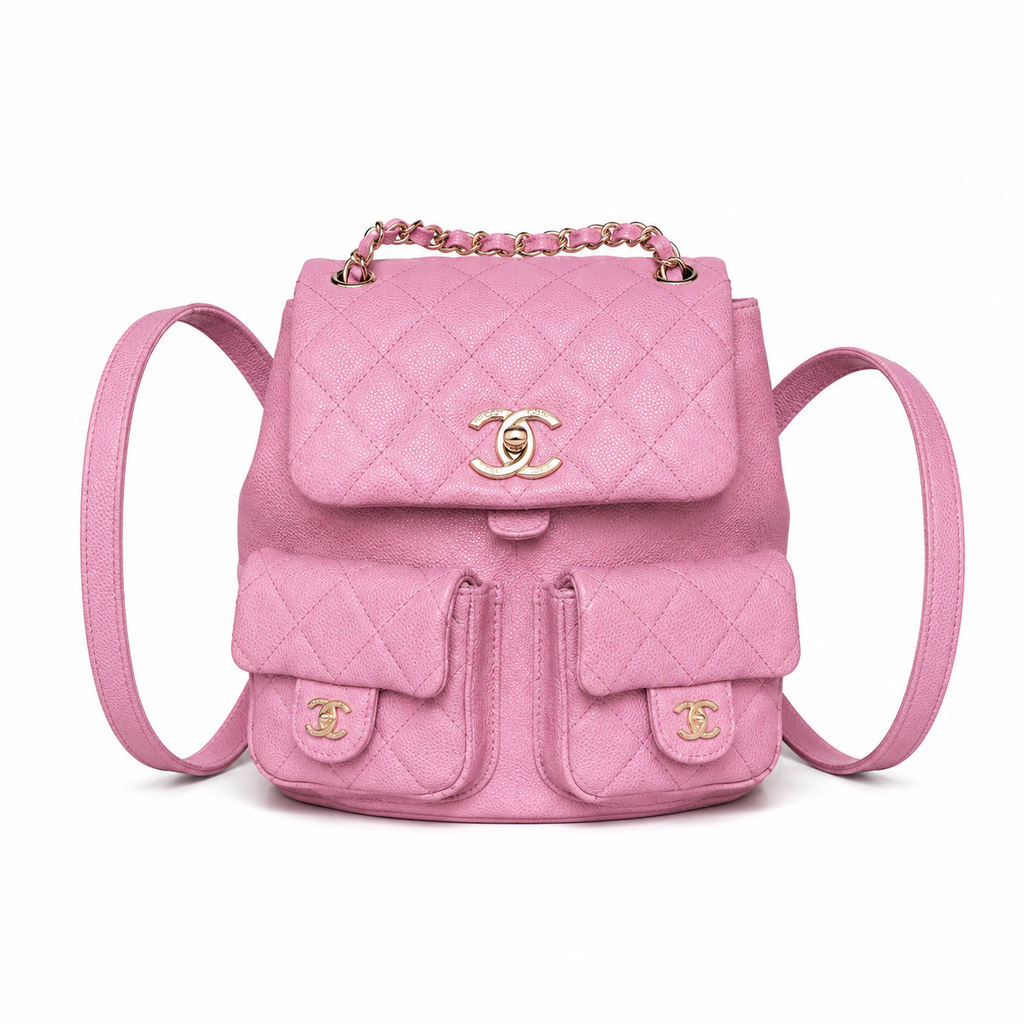 Chanel Duma Caviar Backpack | CC Turn-Lock Silver Chain Orchid Pink — 20.5x20cm
