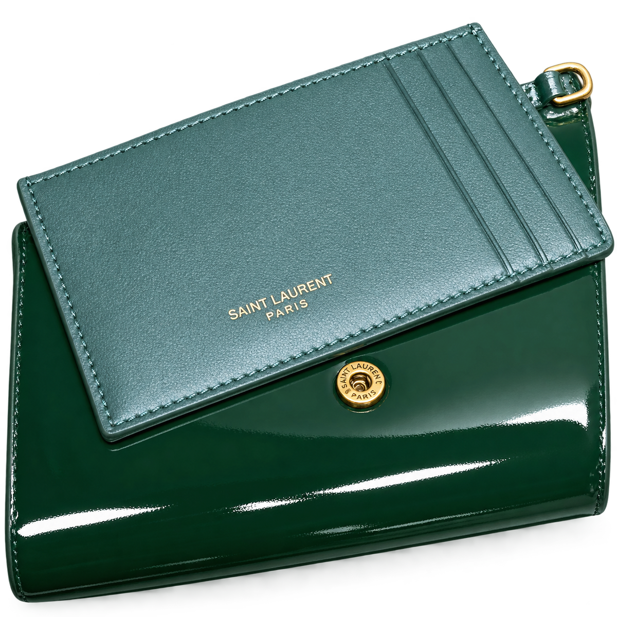 Saint Laurent Cassandra Chain Bag – Green Patent & Card Set