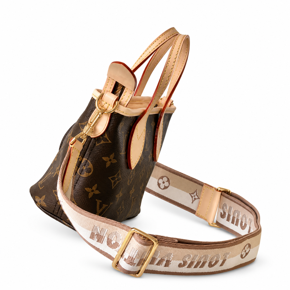 Louis Vuitton Neverfull BB Monogram Tote with Coin Purse & Logo Strap