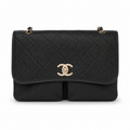 Chanel Black Caviar Quilted Large Single Flap Bag | Silver CC Turn-Lock & Silver Chain
