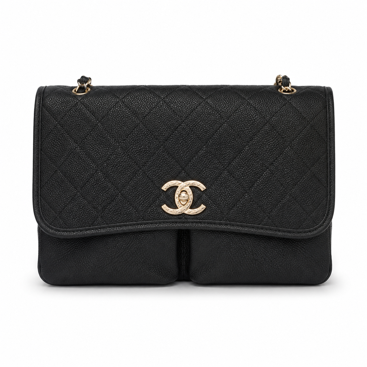 Chanel Black Caviar Quilted Large Single Flap Bag | Silver CC Turn-Lock & Silver Chain
