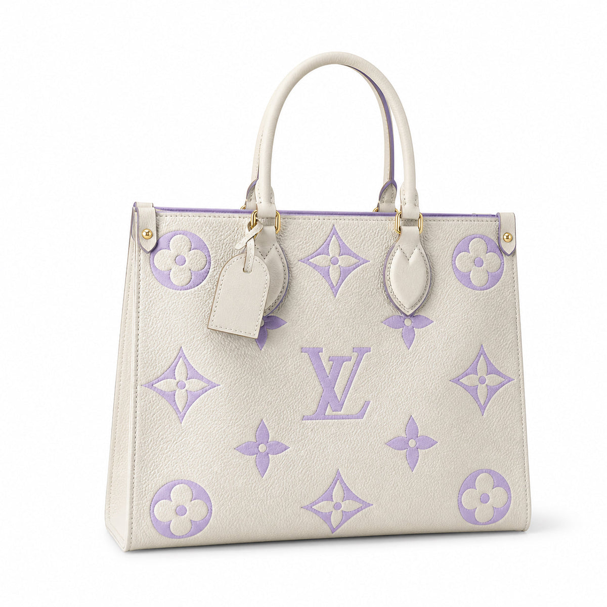 Louis Vuitton OnTheGo MM — Monogram Empreinte Leather in Crème with Lavender Trim & Interior