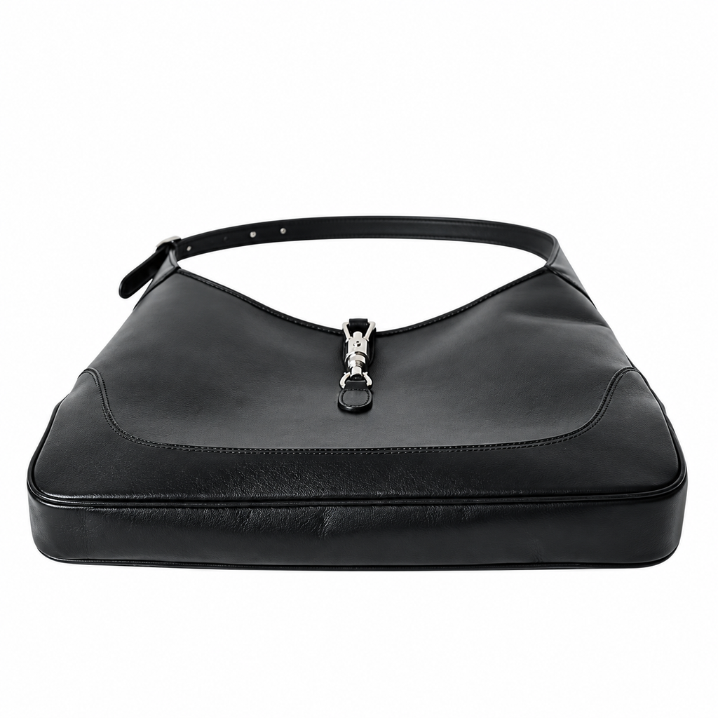 Gucci Jackie 1961 Large Hobo in Black Polished Leather with Silver Hardware