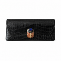 Chanel Black Croc-Embossed Evening Clutch | Jeweled Scarab CC — Blue Lapis & Red Enamel — 30cm