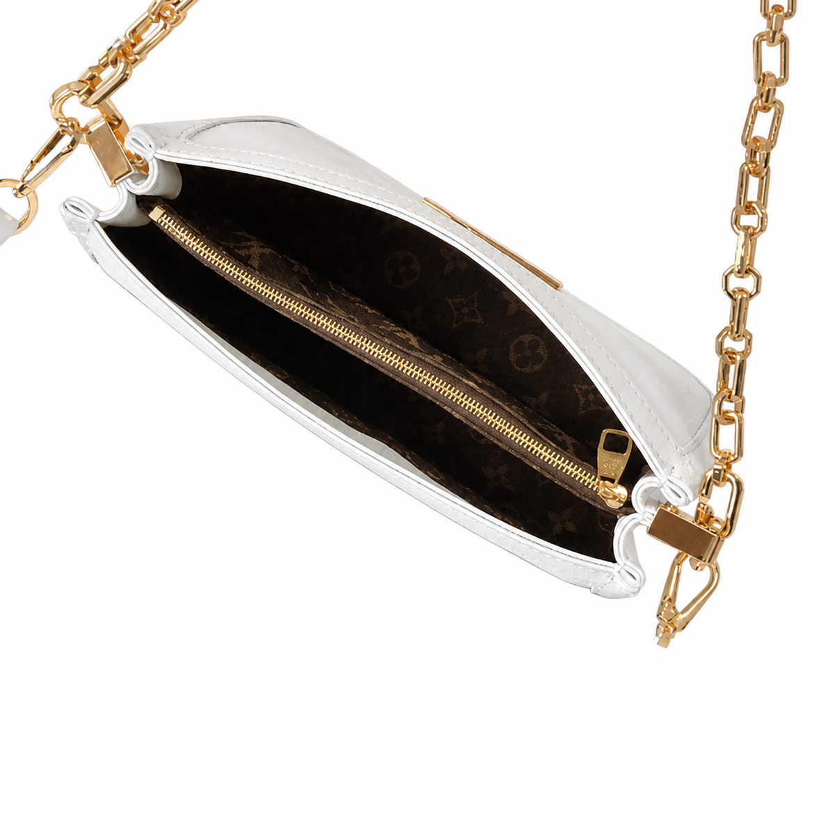 Louis Vuitton Dauphine MM White Smooth Leather Gold Chain Bag