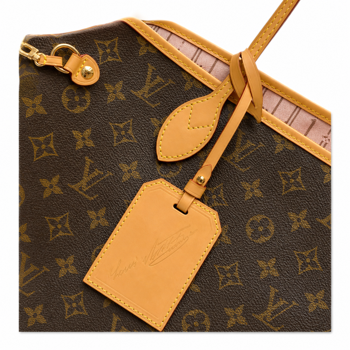 Louis Vuitton Neverfull MM Monogram Canvas Tote Bag with Vachetta Leather & Gold Hardware
