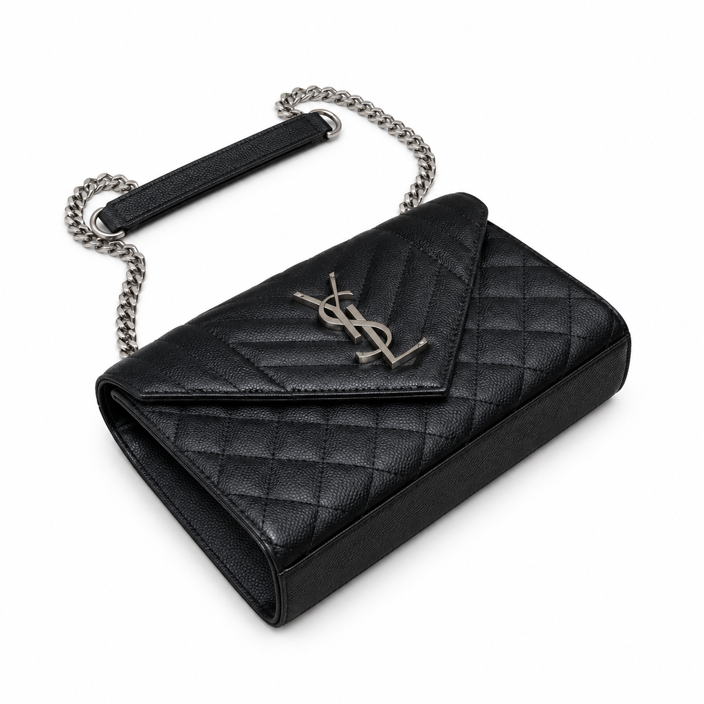 Saint Laurent YSL Envelope Bag – Black Silver