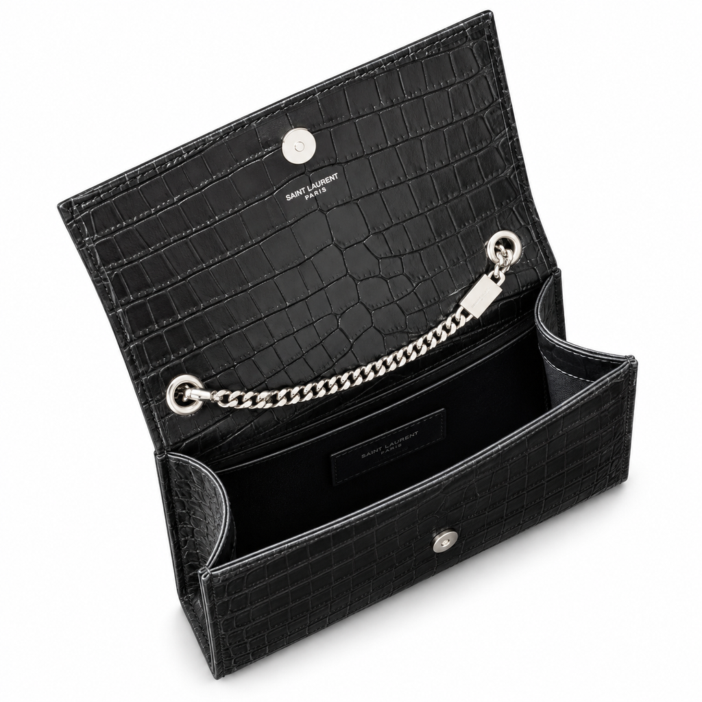 Saint Laurent YSL Kate Medium – Black Croc Gold Tassel