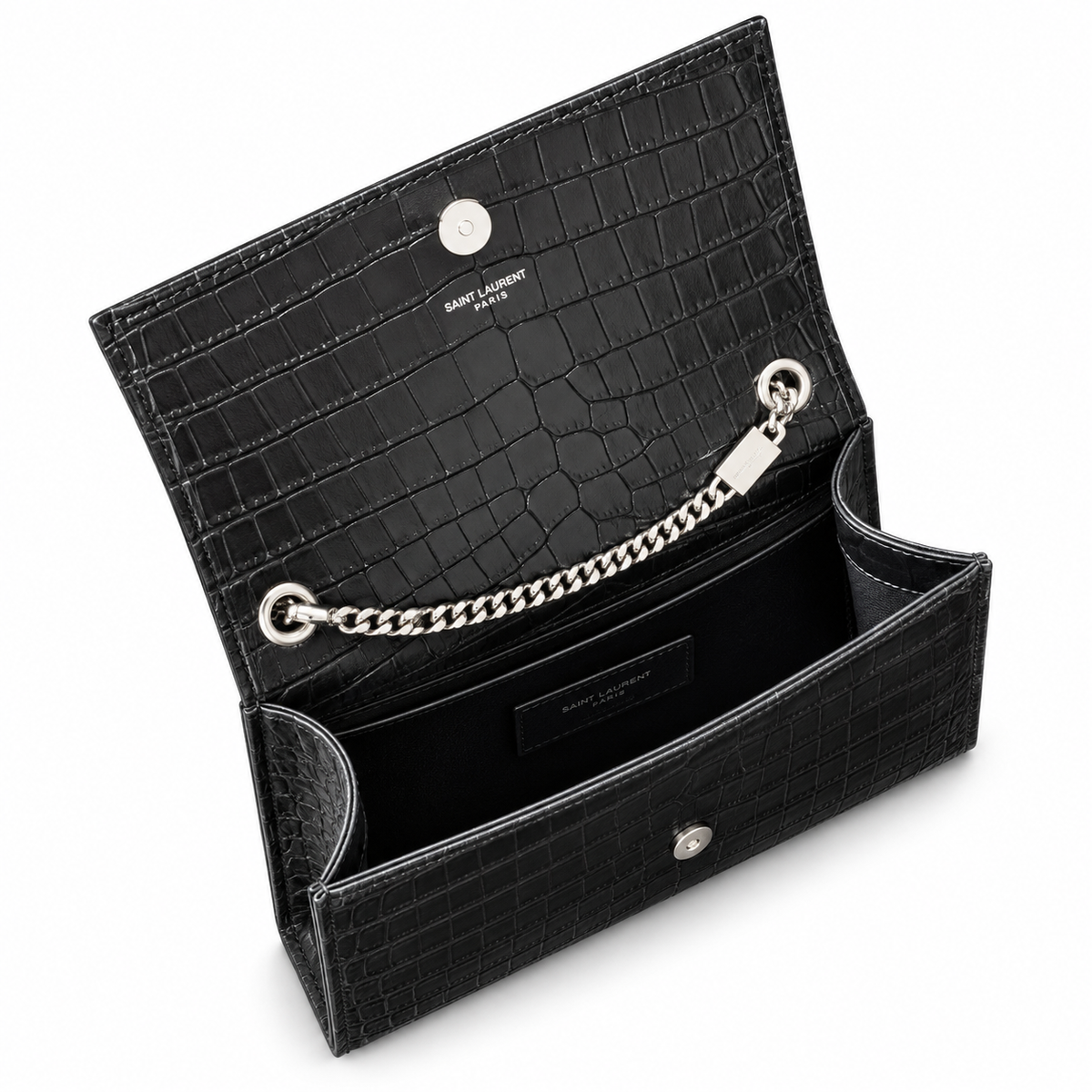 Saint Laurent YSL Kate Medium – Black Croc Gold Tassel