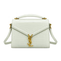 YSL Cassandra Mini Top Handle Bag White Croc Embossed Leather Gold Saint Laurent