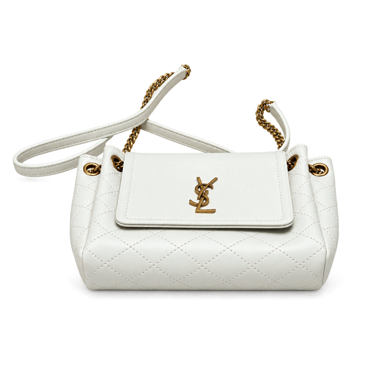 Saint Laurent Nolita Quilted Chain Bag in White
