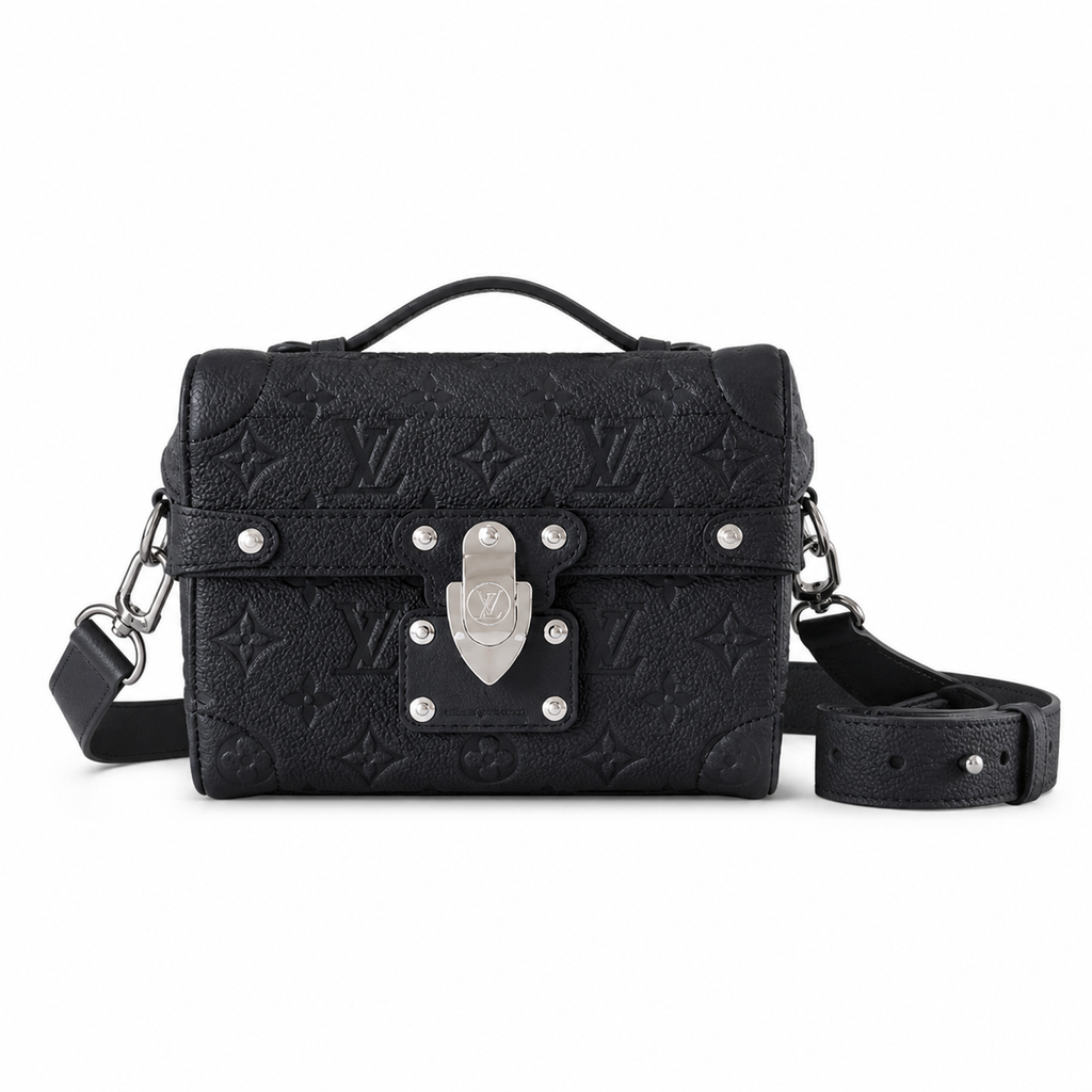 Louis Vuitton Steamer Box All Black Monogram Empreinte with Silver Studs Chain Strap and LV Turn-Lock Clasp