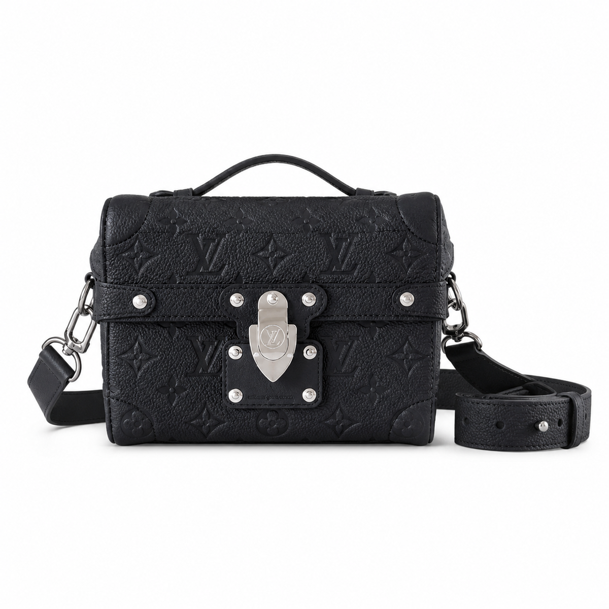 Louis Vuitton Steamer Box All Black Monogram Empreinte with Silver Studs Chain Strap and LV Turn-Lock Clasp