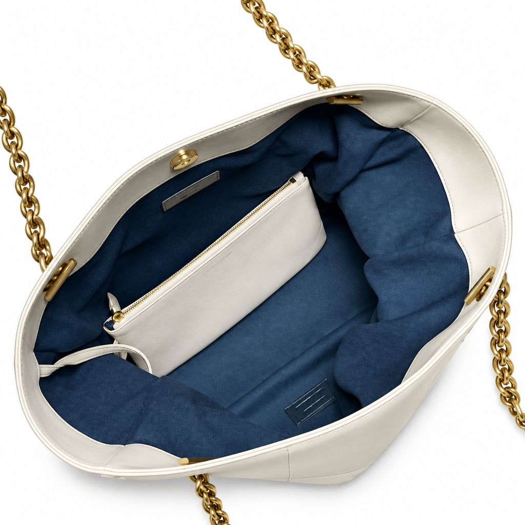 Saint Laurent YSL Nino Tote – Cream Gold Chain
