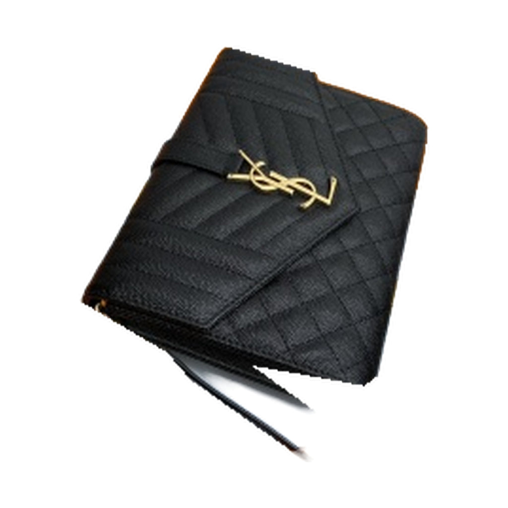 YSL Saint Laurent Envelope Clutch in Black Quilted Leather