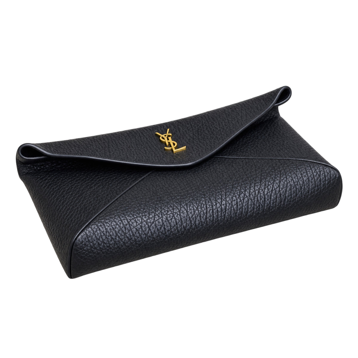 YSL Saint Laurent Cassandre Large Envelope Pouch in Black Grained Leather