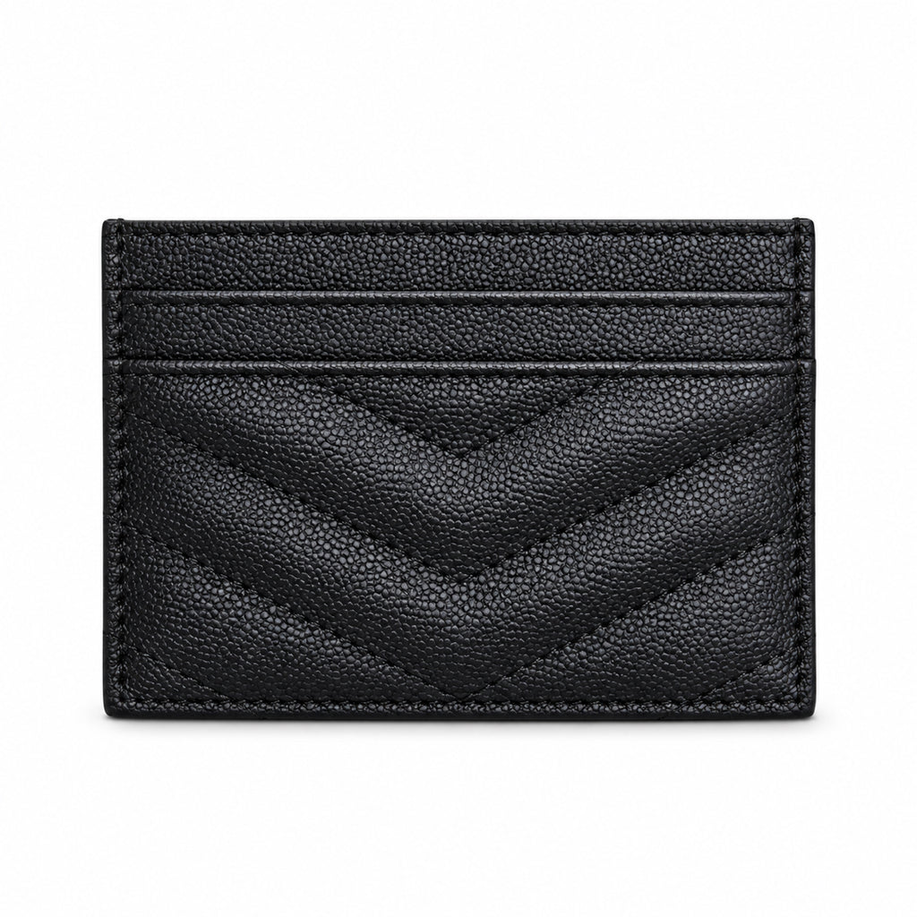 YSL Cassandre Card Holder – Black Grain Leather
