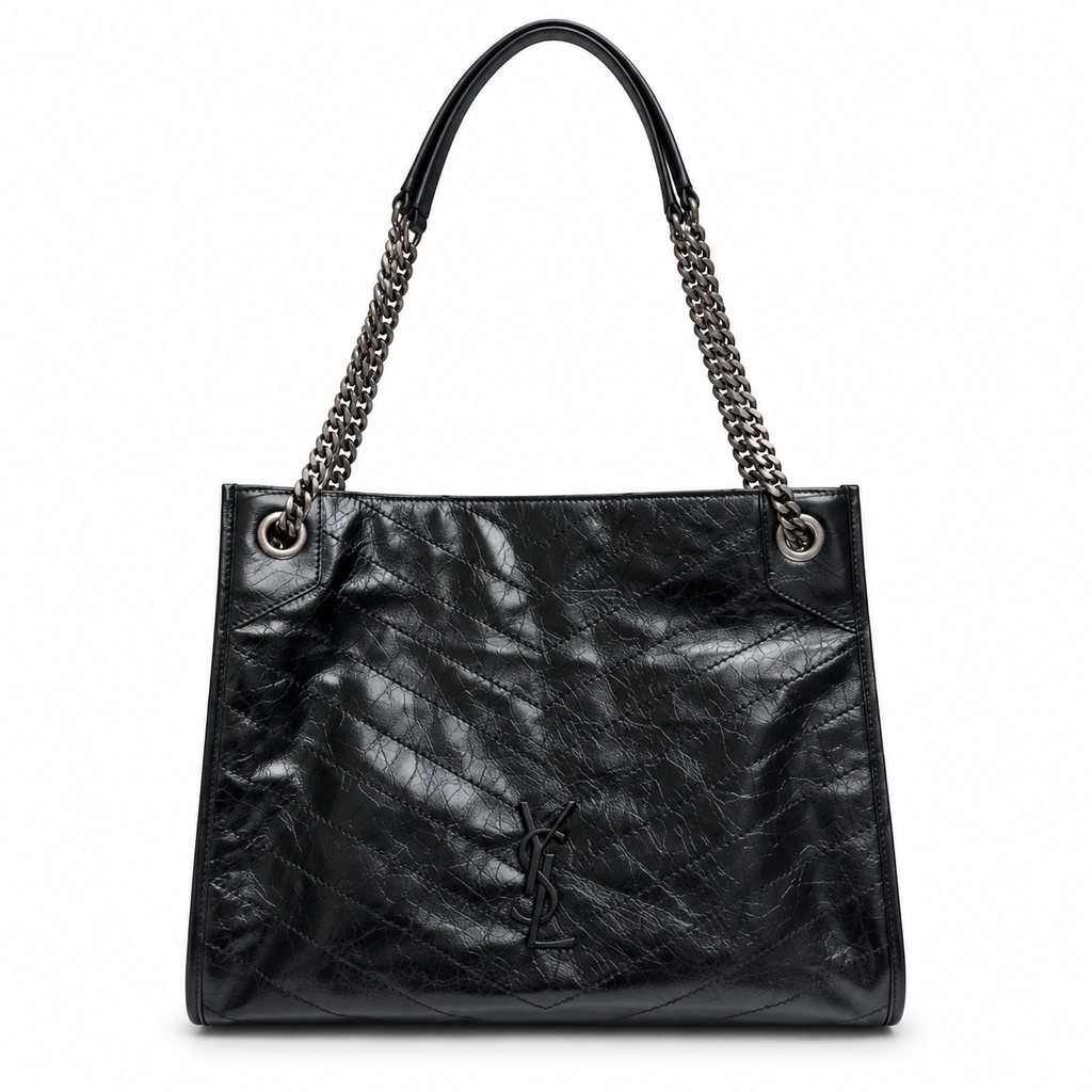 YSL Saint Laurent Niki Shopping Tote Black Crinkled