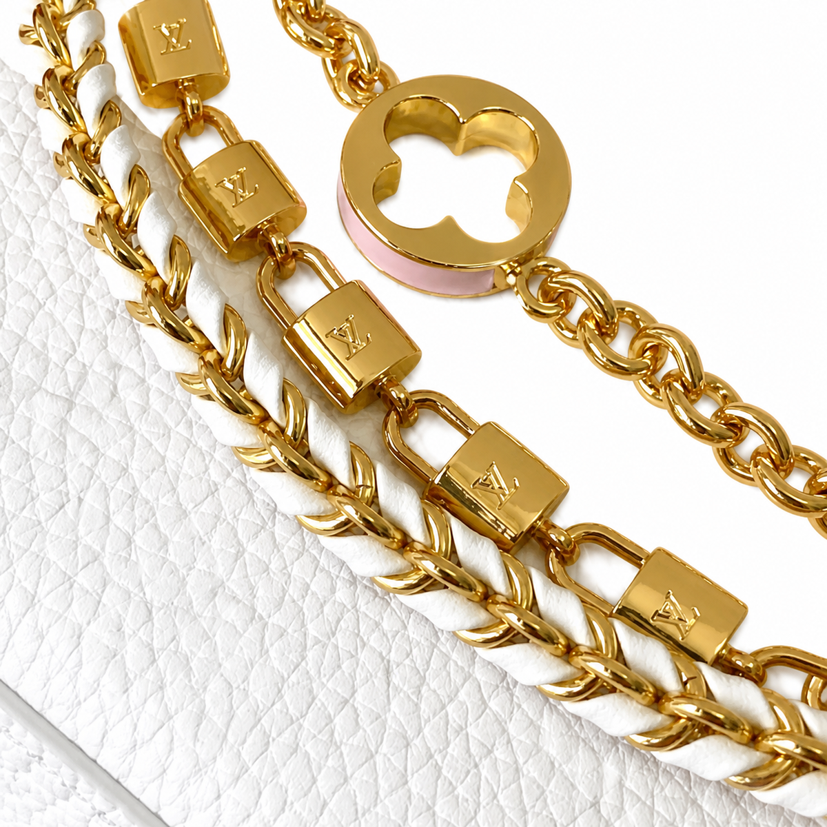 Louis Vuitton Capucines Mini White Leather Handbag with Double Gold Chain