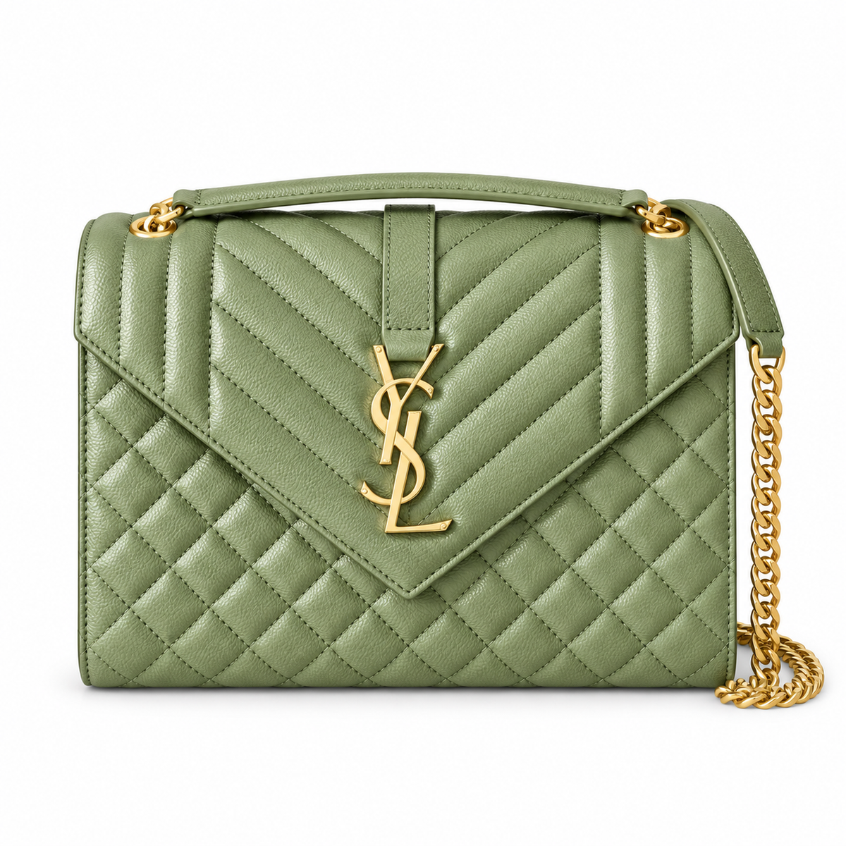 Saint Laurent YSL College Medium – Sage Green Gold