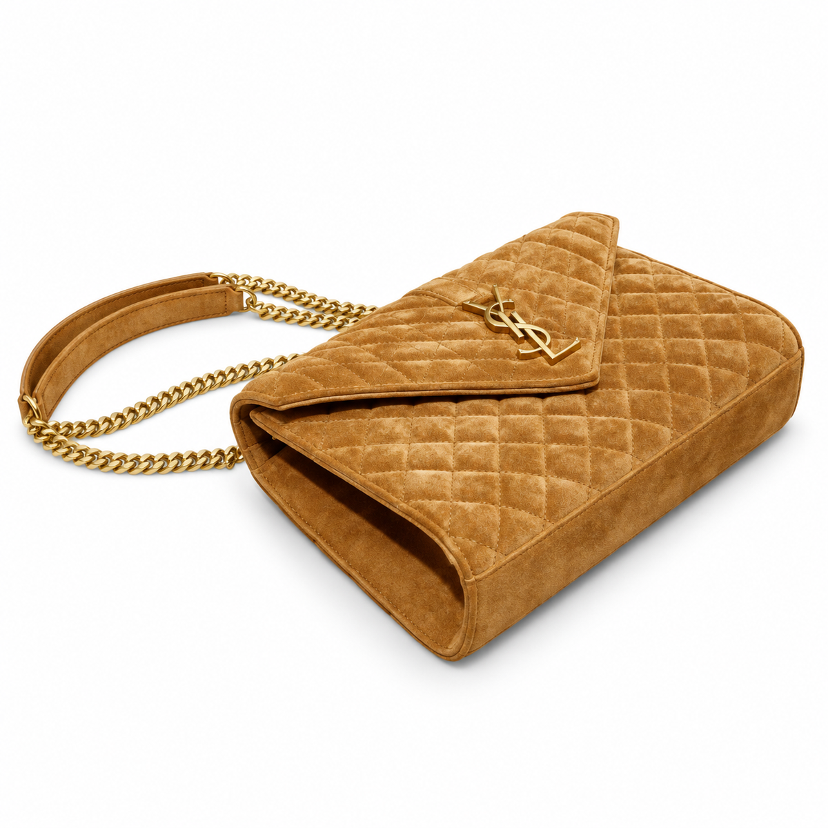 Saint Laurent YSL Envelope Medium – Ginger Suede Gold