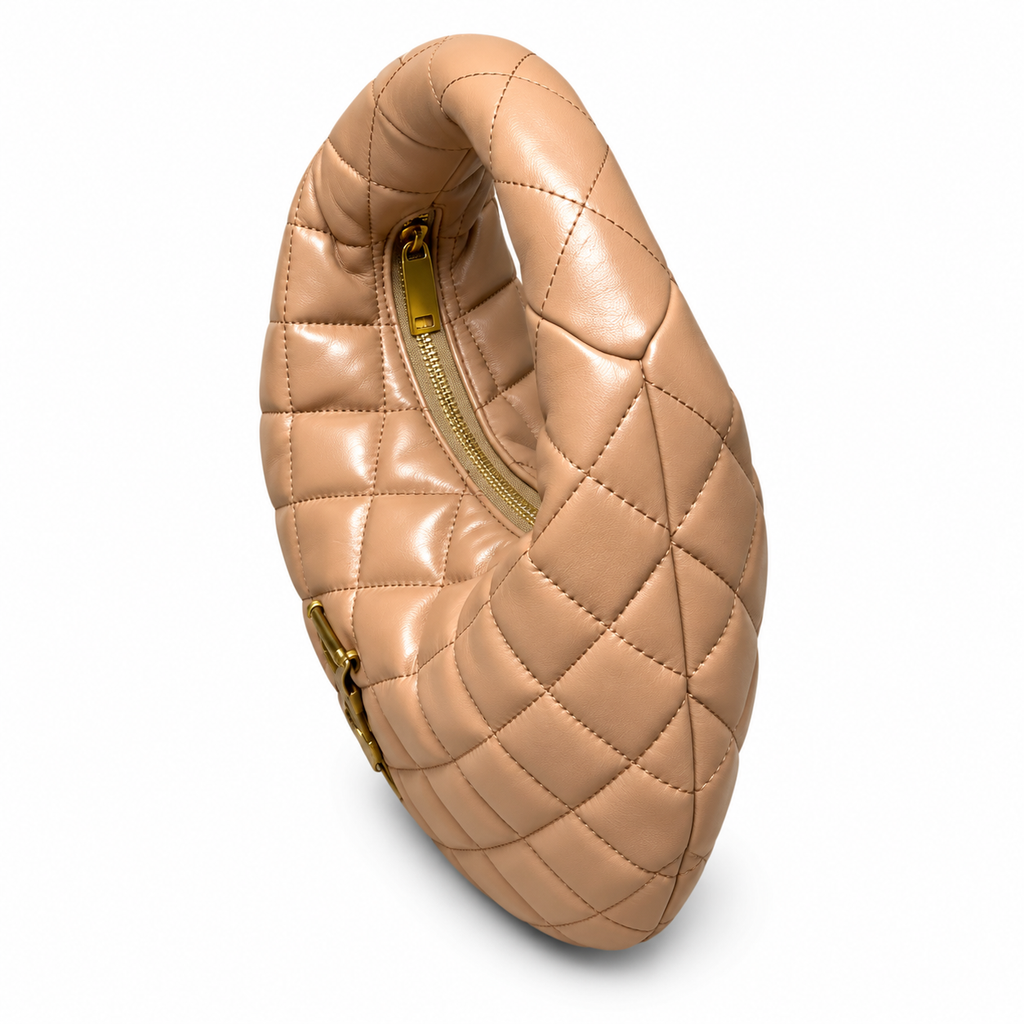 YSL Saint Laurent Quilted Leather Hobo Bag Camel