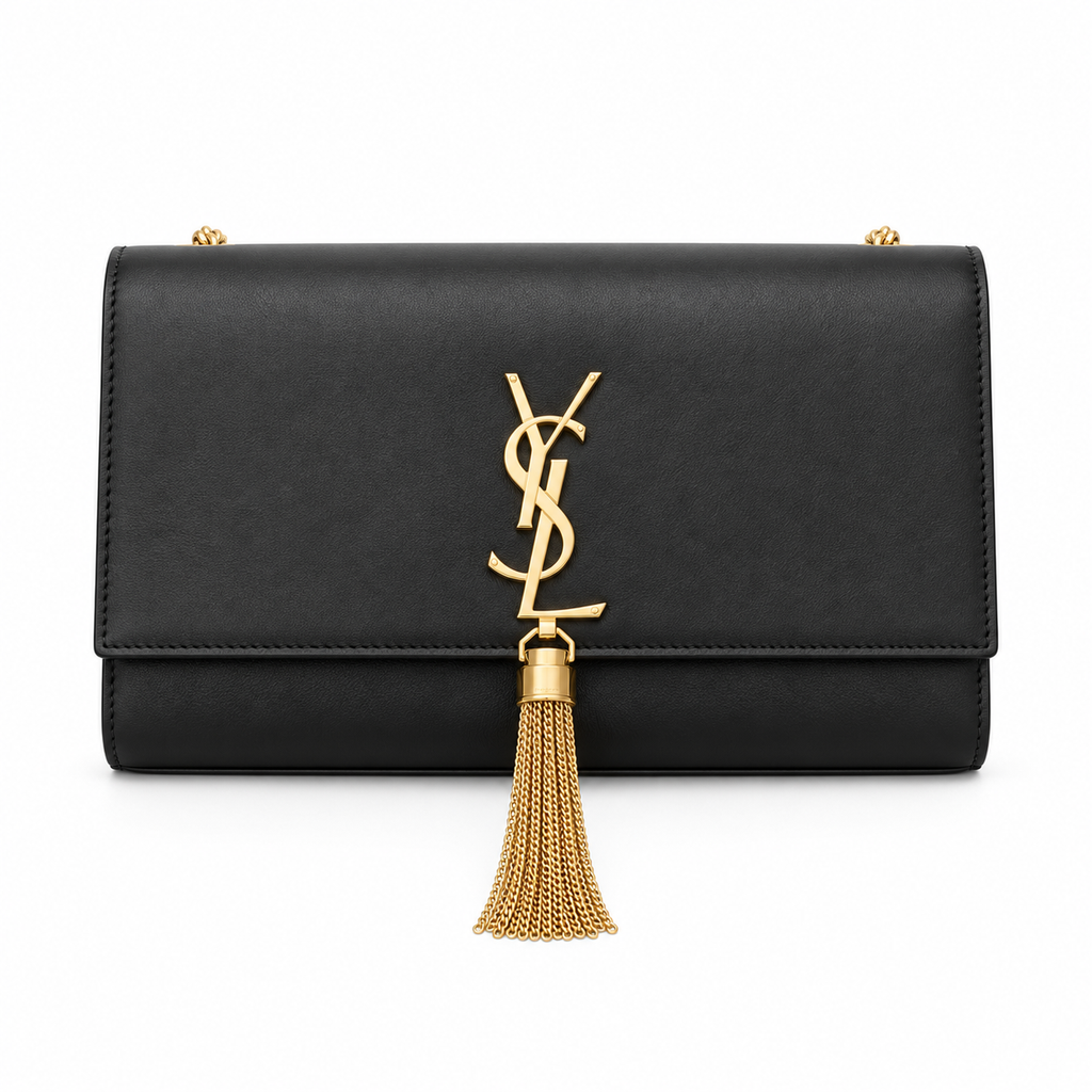 YSL Saint Laurent Kate Chain Bag in Black Smooth Leather with Gold Tassel